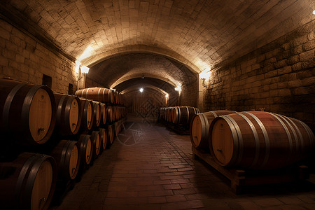 酒窖中佳酿的葡萄酒背景图片