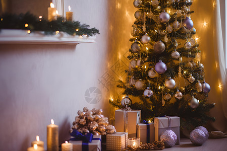 房间里的节日圣诞树背景图片