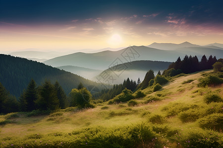 夕阳山峦背景图片