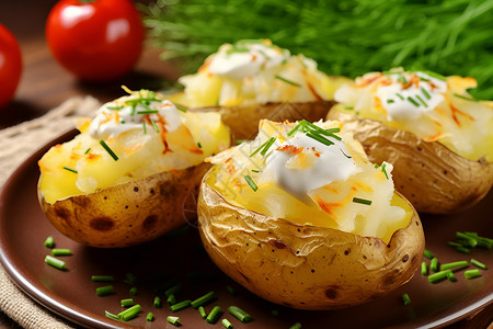 烤马铃薯美味健康的烤土豆背景