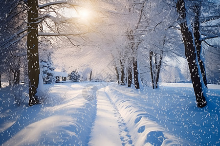 冬季树林中的雪背景图片