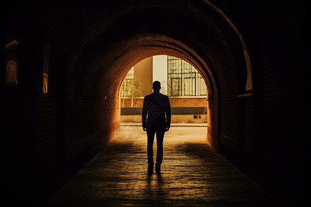 行走的男人隧道中的男人背影背景