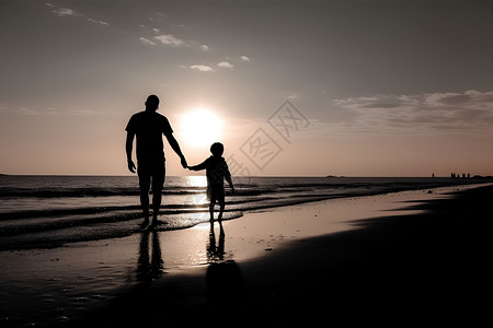 海滩上玩耍的父子背景图片