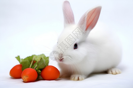 胡萝卜旁的小兔子背景图片