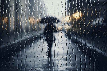 雨季中柳枝在雨天中行走的人背景