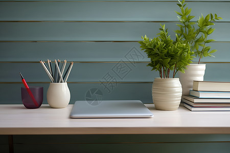 桌面上的绿植和笔背景图片