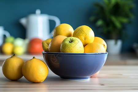 桌子上的水果柠檬背景图片