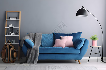 室内的蓝色沙发背景图片