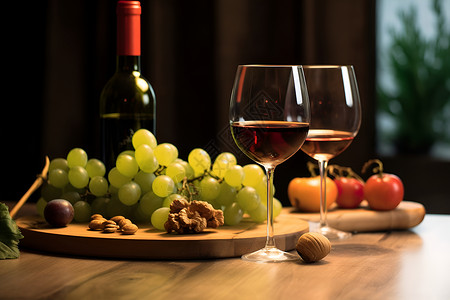 桌面上新鲜的葡萄高清图片