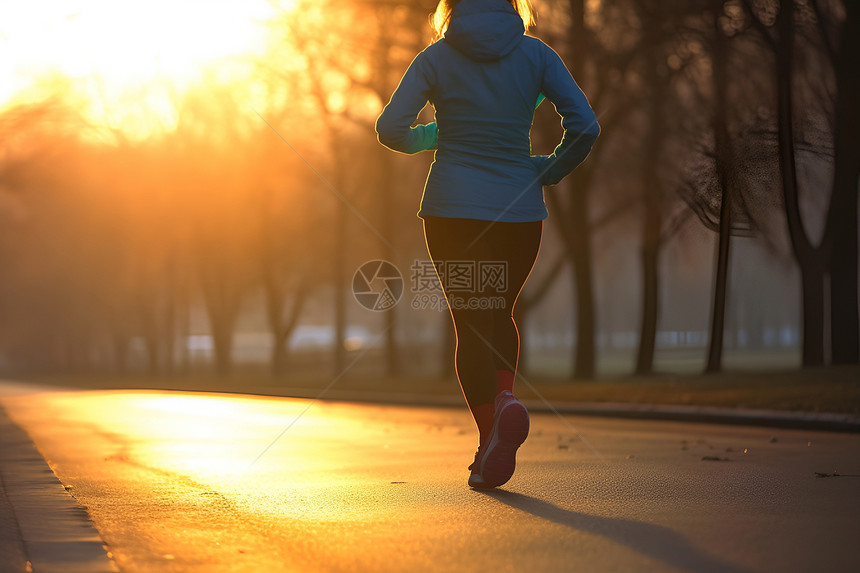 日出下跑步的女性图片