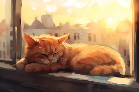 窗台上睡觉的猫咪背景图片
