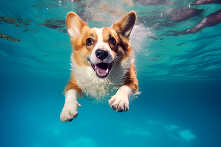 游泳的可爱小狗背景图片