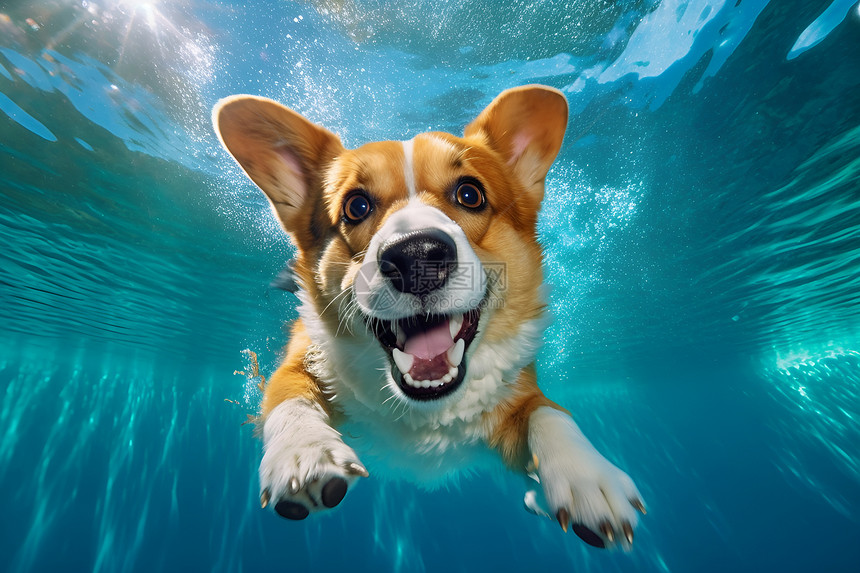 水中的可爱小狗图片