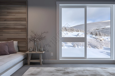 冬季窗户框房间的窗户背景