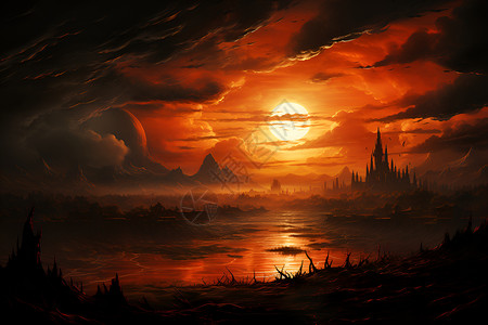 黄昏的湖泊背景图片