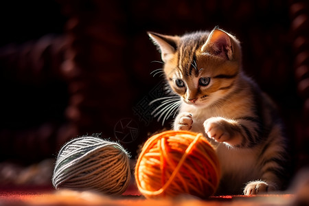 猫与花卡通图猫与丝线背景