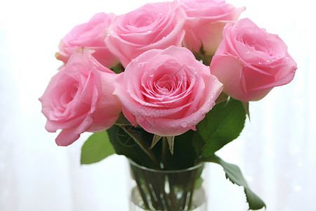 花瓶中的粉色玫瑰背景图片