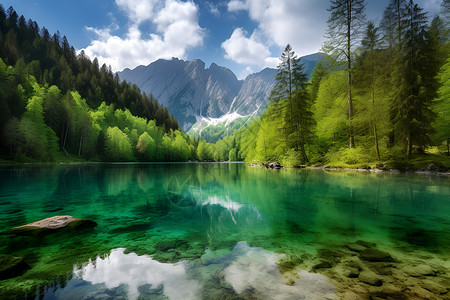 静谧的山湖美景背景图片