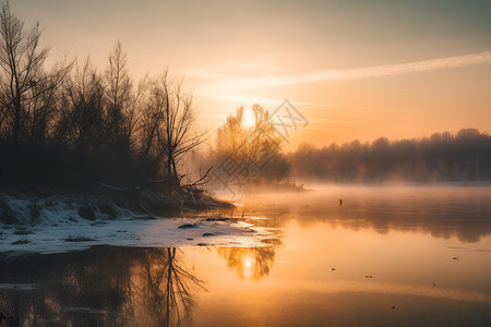 黎明的河畔景色背景图片