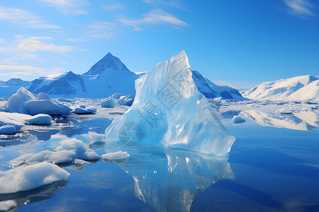 冰晶湖中漂浮大冰山背景