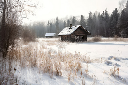 冬天小屋冬日乡村的小木屋背景