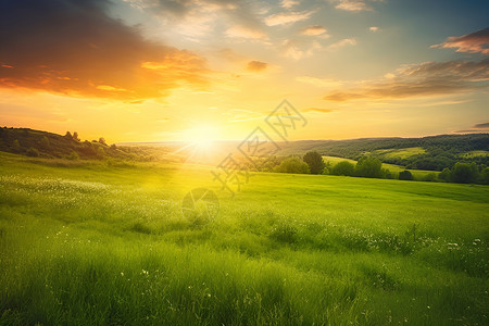 太阳天气日出时的美丽田野背景