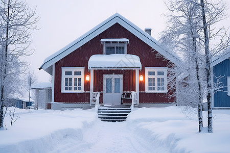 天气渐寒极寒天气的小房子背景