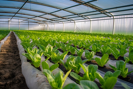 绿色的温室里种植的蔬菜高清图片