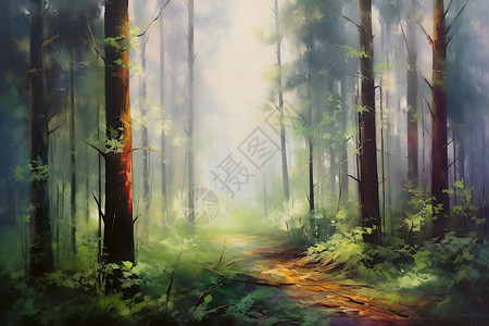 宁静的森林油画背景图片