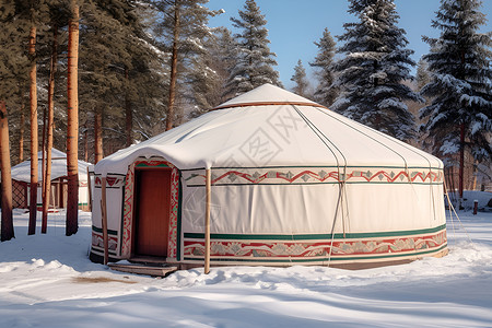 雪地帐篷冬季白雪地的蒙古包背景