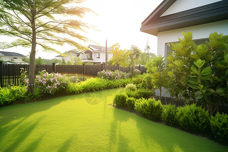 房子前的绿色草坪高清图片