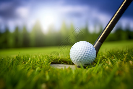高尔夫球与球杆在绿色球场上背景图片