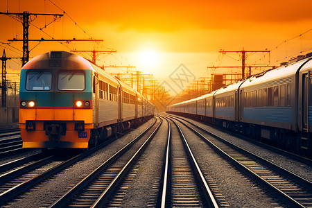两列火车行驶在铁轨上高清图片