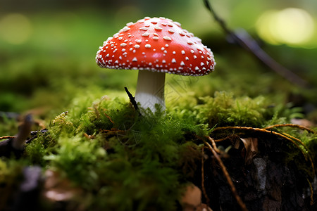 苔藓与蘑菇户外有毒的蘑菇背景