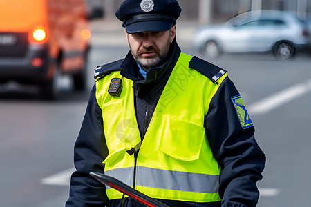 穿制服的警察一位胡须的警察背景