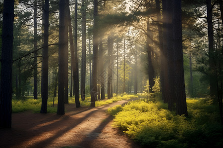 清晨森林的光亮背景图片