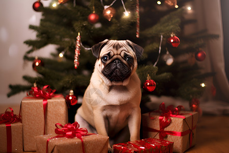 圣诞节的萌宠狗背景图片
