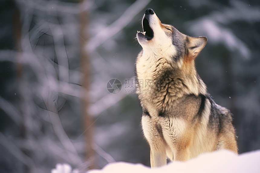 雪地里孤独的灰狼图片