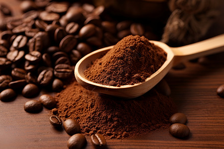 一勺美味的咖啡粉背景图片