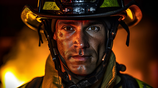 消防员头盔烈焰中的勇者背景