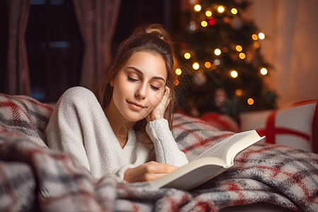 圣诞书籍素材阅读书本的女人背景