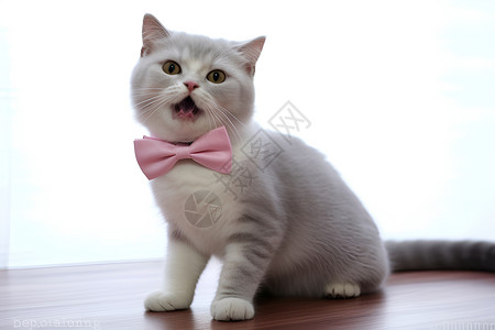 粉色蝴蝶结领带的猫咪背景图片