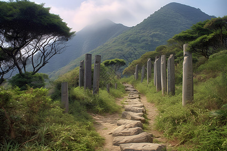 青山石径背景图片