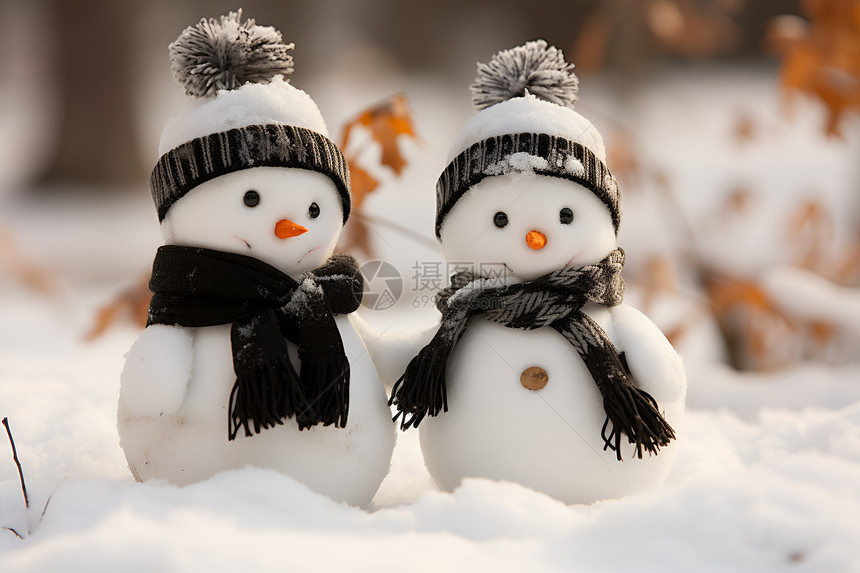 双雪人相伴冬日欢乐图片
