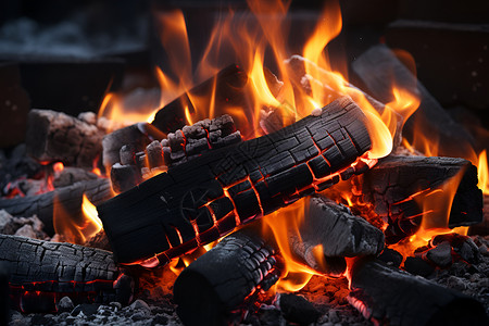 木头燃烧火热的火焰背景