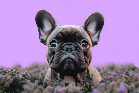 紫色花海中的狗背景图片