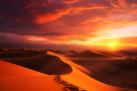 沙漠中的夕阳奇景背景图片