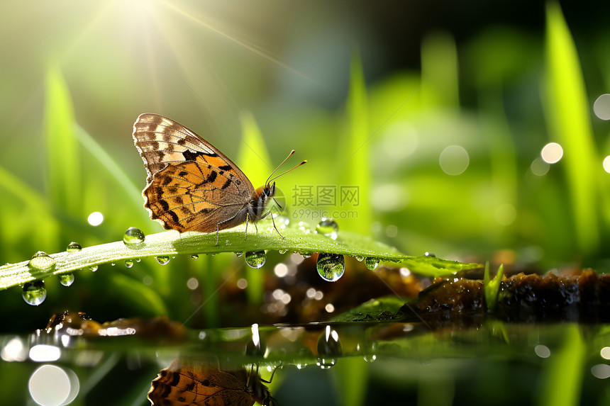 水滴上的蝴蝶图片