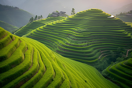 青山翠野间的梯田背景图片