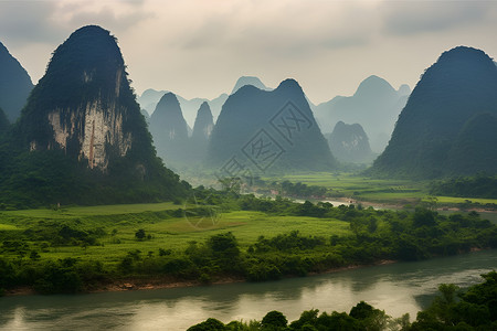 壮丽的山川河流背景图片